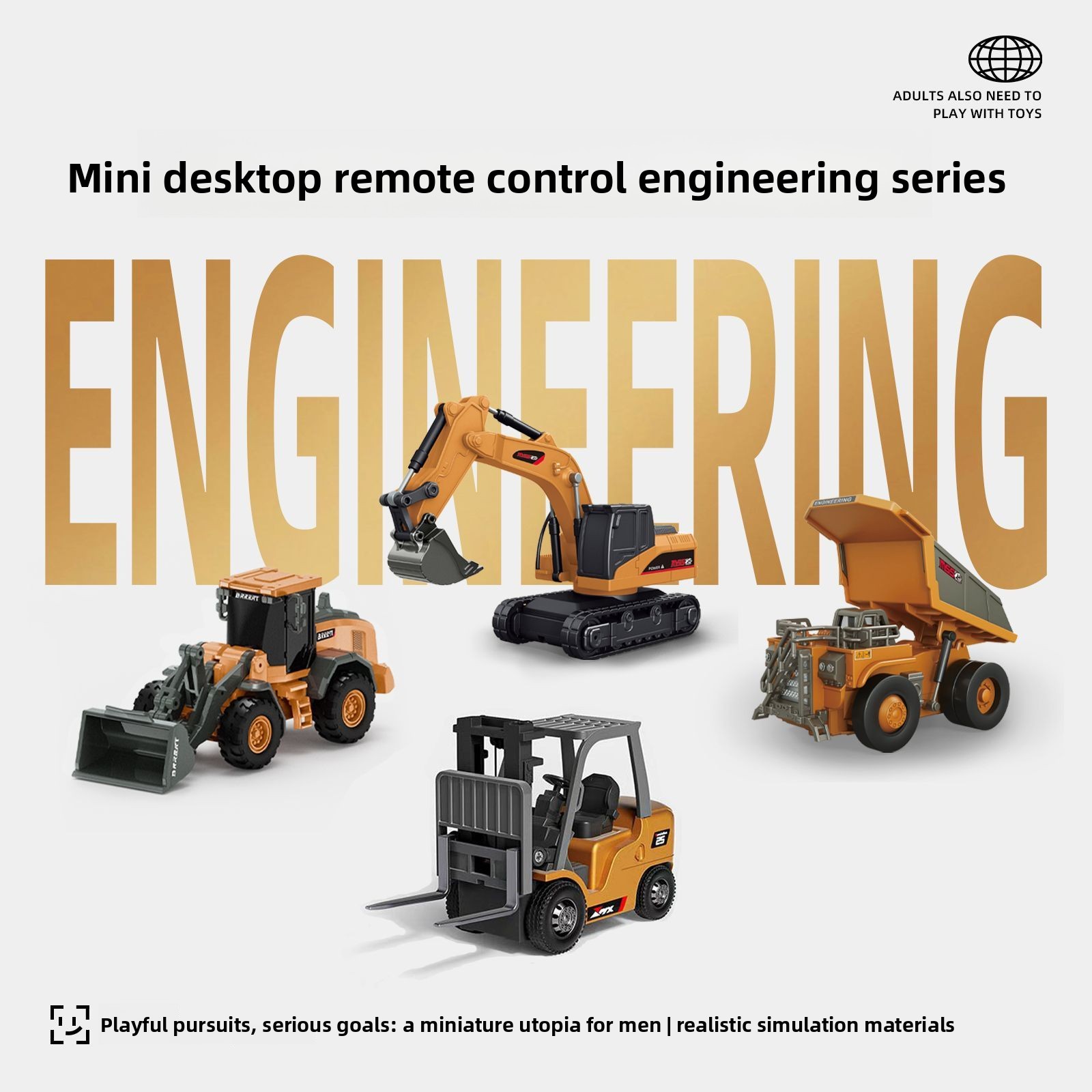 Model Kit Excavator - 1:64 Metal RC Mühendislik Araba Seti,